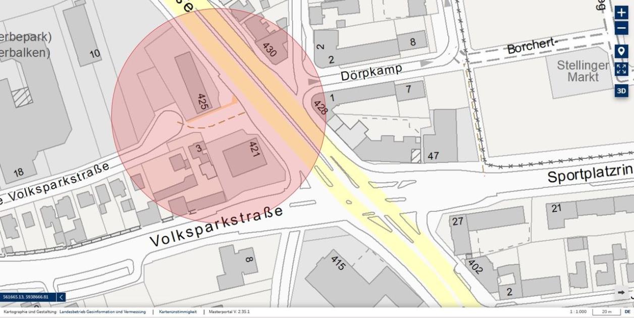 Ausschnitt Stadtplan, 10/2020; Quelle: FHH, LGV, www.geoinfo.hamburg.de
