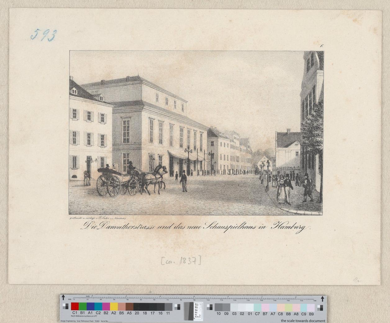 Das erste Stadttheater am Dammtor von Carl Ludwig Wimmel 1827, Quelle: SUB HH, Signatur KS 1025/908: 6